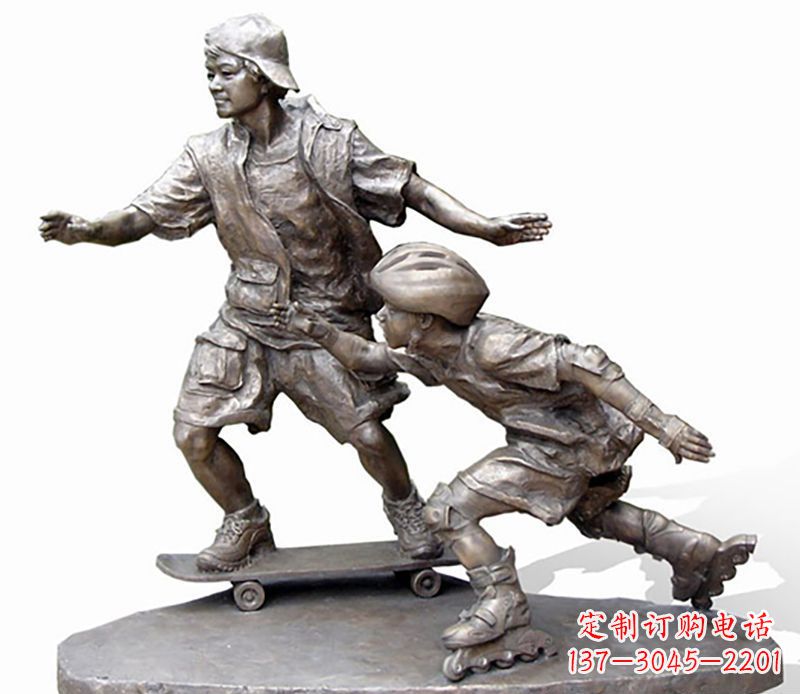 廊坊激情滑板,艺术雕塑:城市滑冰男孩铜雕