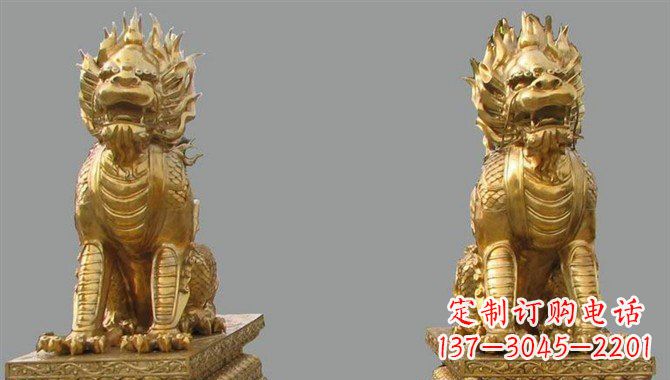 廊坊精致黄铜麒麟雕塑,带来招财运