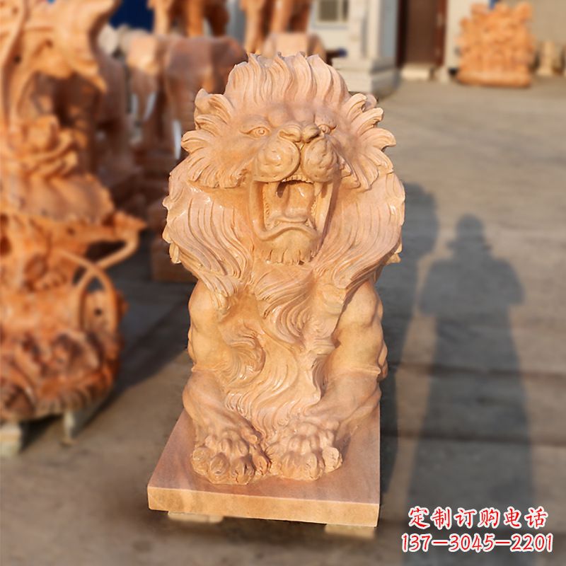廊坊象征力量的汇丰狮子红石雕