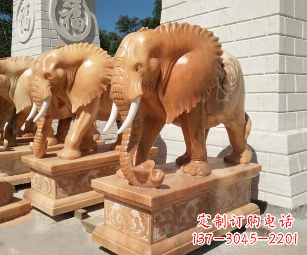 廊坊吉祥如意大象晚霞红门口石雕 (3)