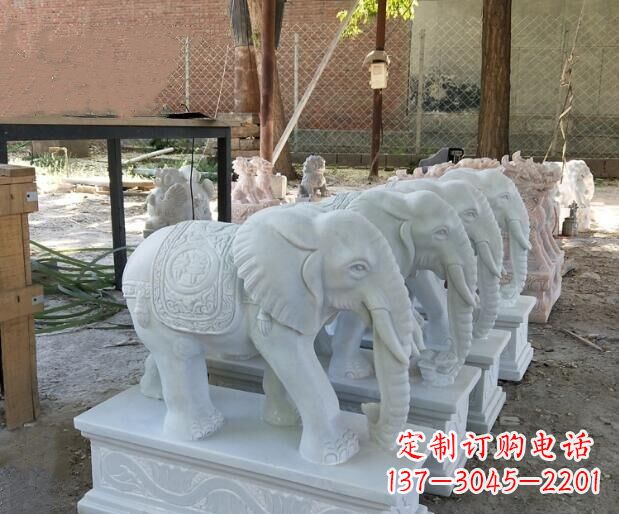 廊坊吉祥如意汉白玉门口大象石雕 (3)