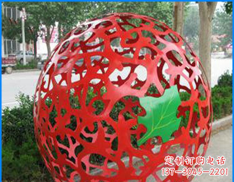 廊坊街边不锈钢镂空球和树叶景观雕塑
