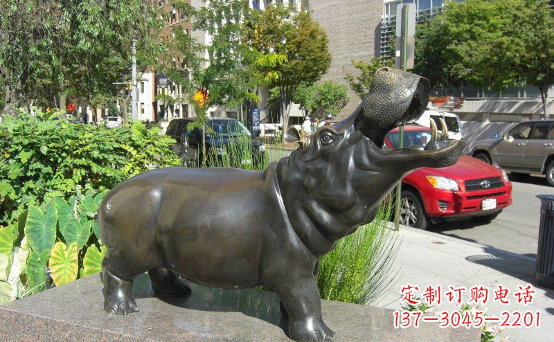 廊坊精美细腻的街边河马铜雕