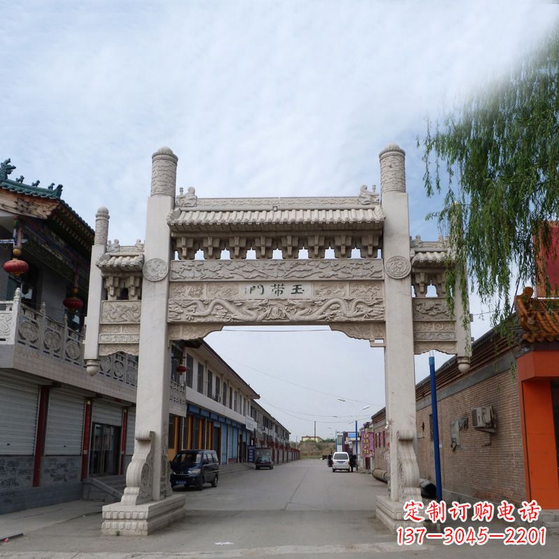 廊坊精美的汉白玉门石牌坊雕塑