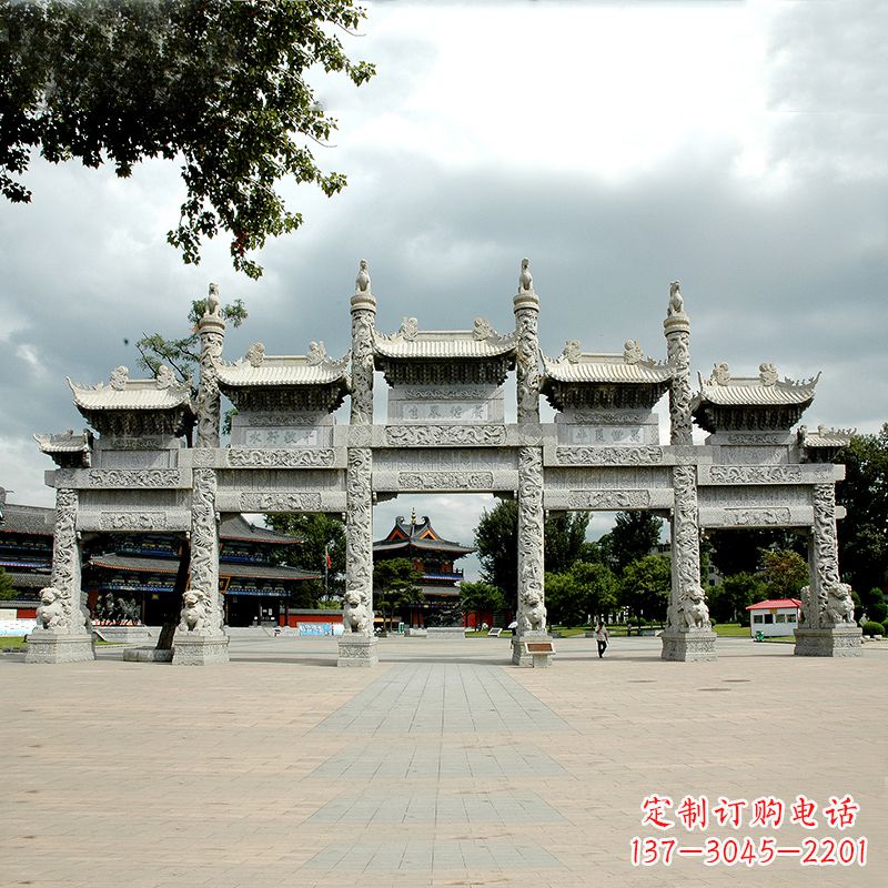 廊坊精美五门石牌坊雕塑定制