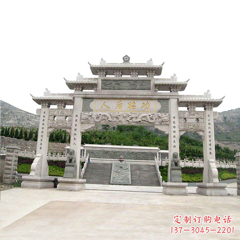 廊坊艺术精美的汉白玉三门石雕塑牌坊
