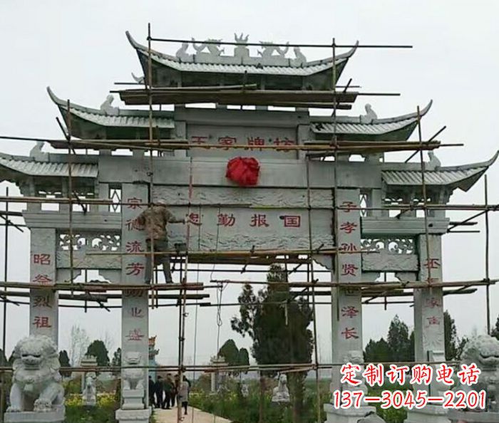 廊坊传承古艺三门牌坊石雕