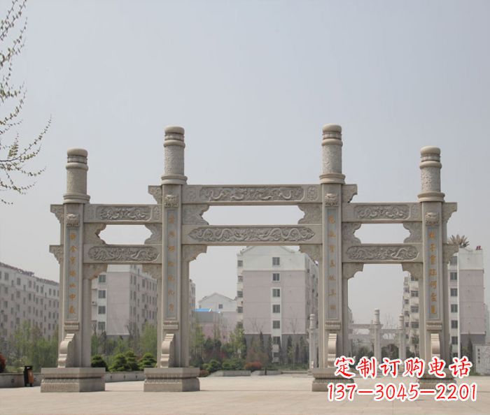 廊坊上中领雕塑:牌坊石雕定制
