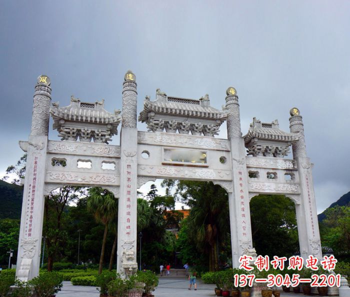 廊坊景区三门牌坊石雕_1