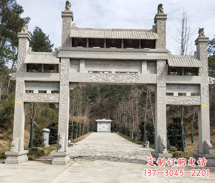 廊坊景区三门牌坊石雕_1 (3)