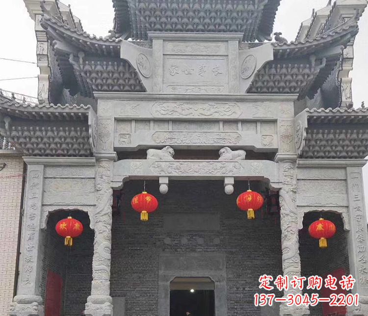 廊坊景区三门牌坊石雕_2 (3)