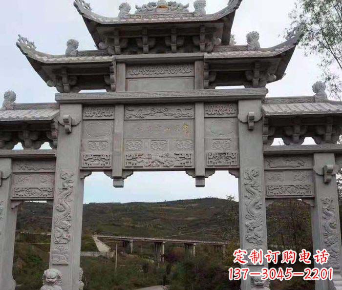 廊坊景区三门石雕牌坊 (2)