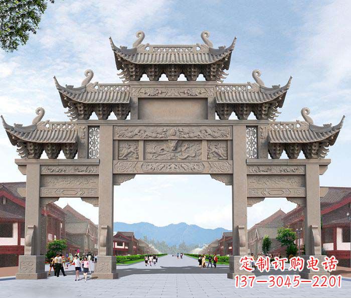 廊坊景区三门石雕牌楼 (3)