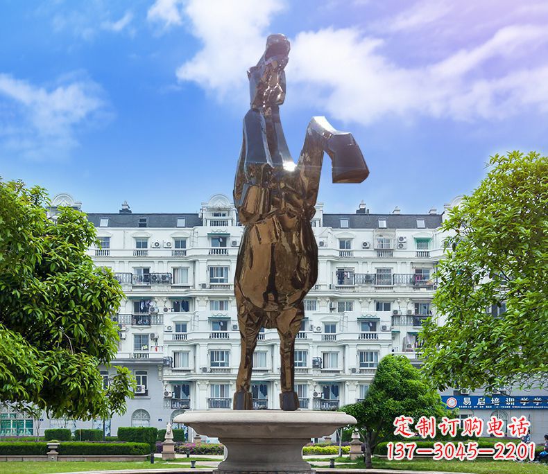 廊坊镜面城市经典不锈钢奔马塑像