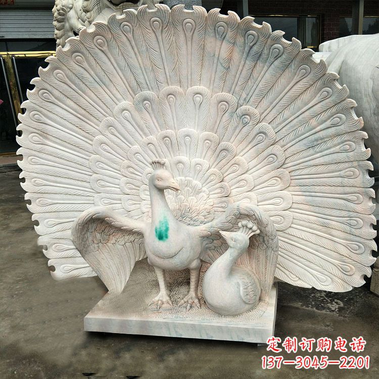 廊坊汉白玉孔雀雕塑,传统工艺精致塑造
