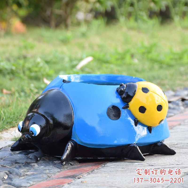 廊坊蓝色玻璃钢七星瓢虫花盆