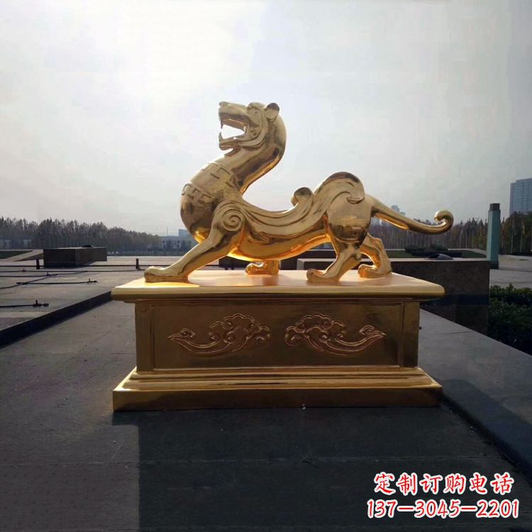 廊坊引领神兽,虎魂鎏金铜雕