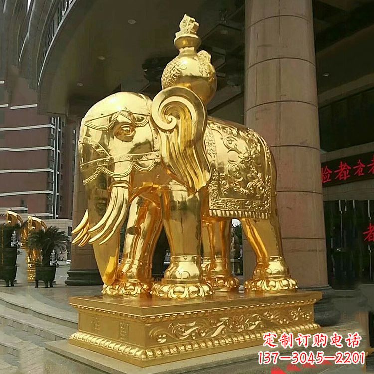廊坊鎏金大门大象铜雕-宾馆商场看门招财吉祥动物雕塑