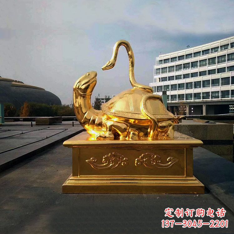 廊坊鎏金上古神兽玄武动物铜雕塑