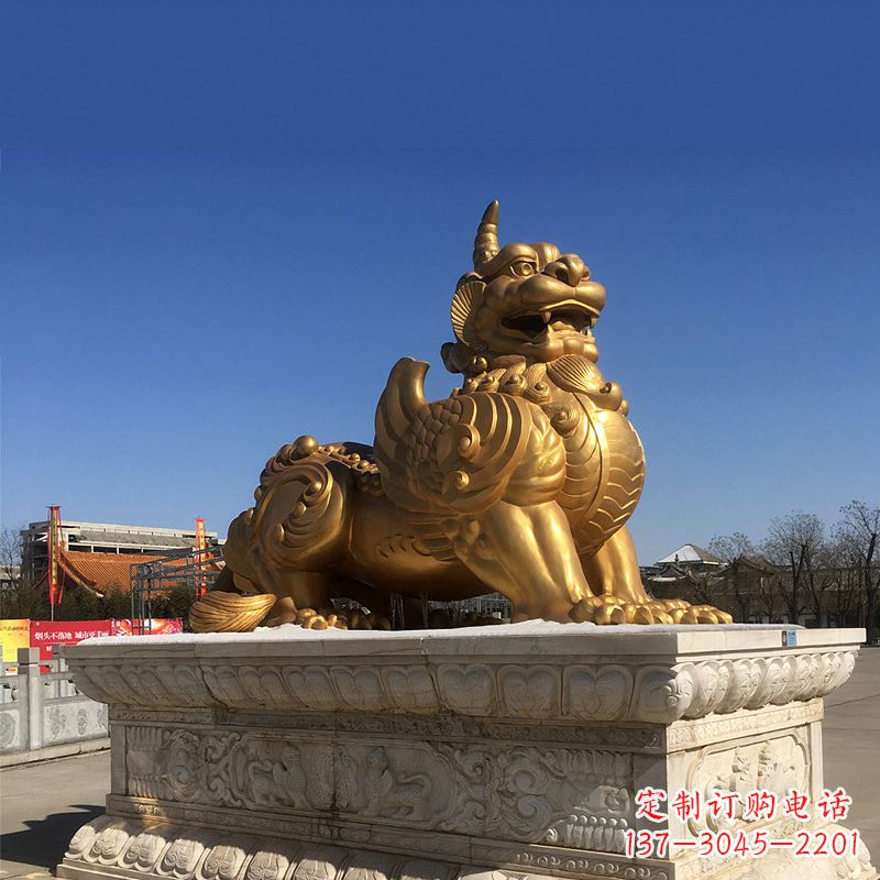 廊坊鎏金铜獬豸雕塑-给您的园林更多灵魂