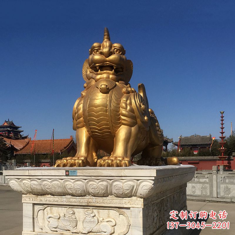 廊坊鎏金獬豸铜雕-景区园林神兽景观雕塑