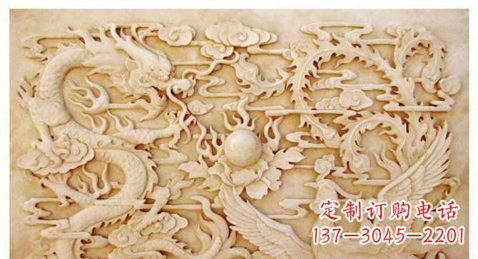廊坊精美龙凤戏珠公园景观石浮雕