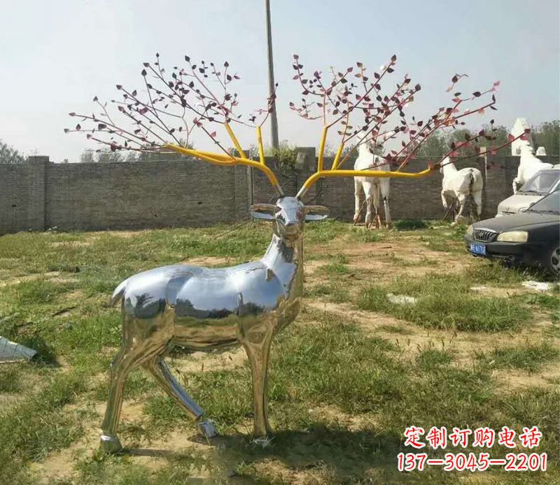廊坊梅花鹿镜面不锈钢雕塑