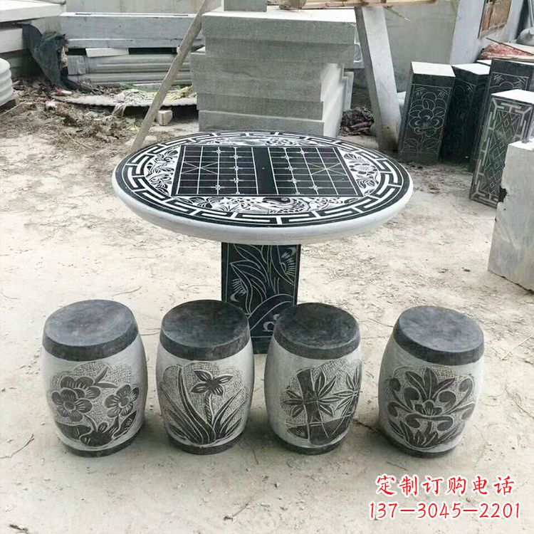 廊坊精美梅兰竹菊形石桌凳,无与伦比的艺术美感