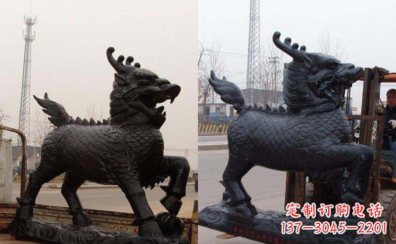 廊坊门口麒麟神兽铜雕