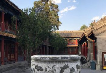 廊坊连年有鱼石浮雕圆形荷花水缸