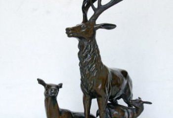 廊坊艺术之美，母子鹿驯鹿铜雕