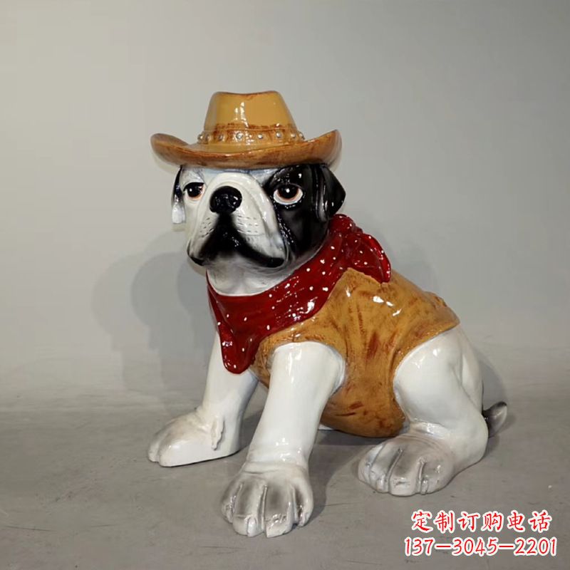 廊坊任性可爱的牛仔造型斗牛犬雕塑