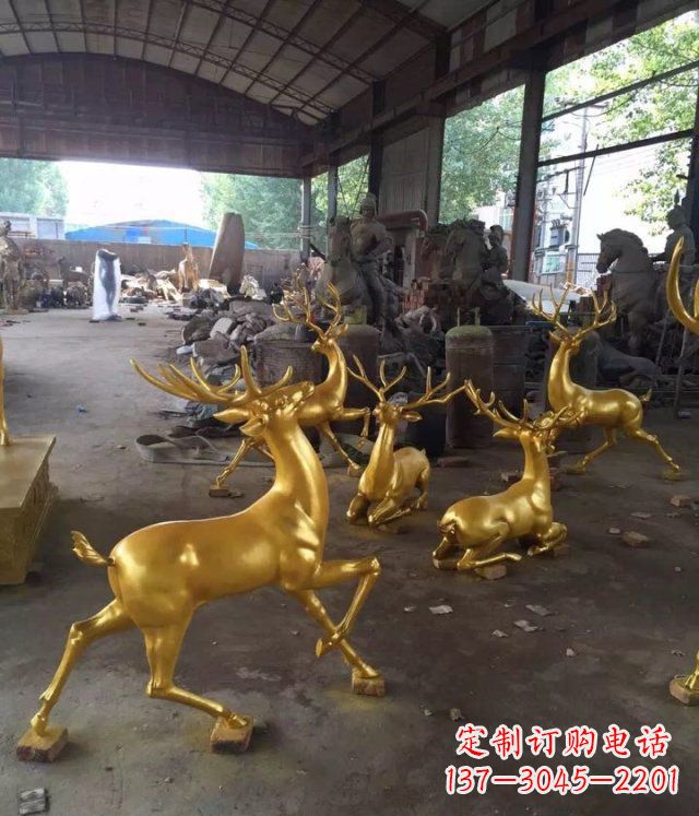 廊坊喷漆玻璃钢仿铜小鹿公园动物雕塑