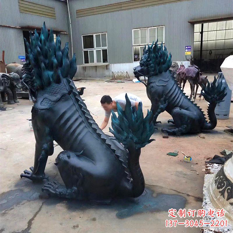 廊坊喷漆麒麟铜雕