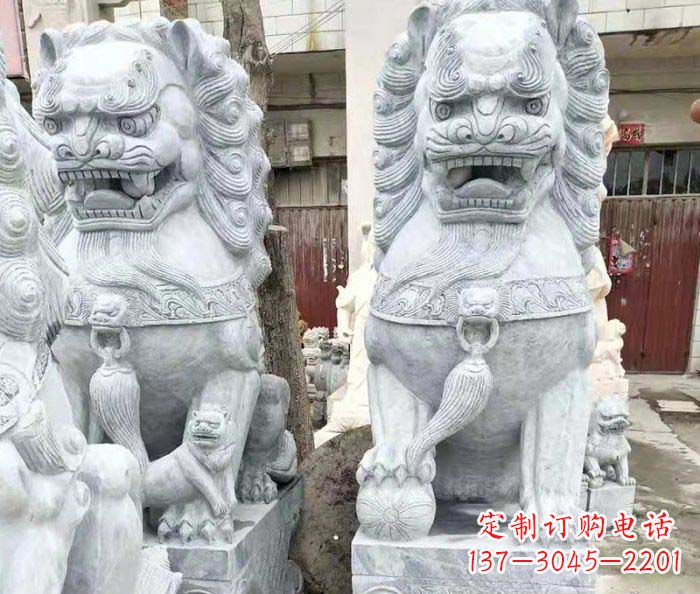 廊坊企业景观大理石狮子石雕 (2)