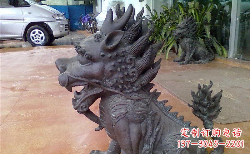 廊坊企业门口麒麟铸铜神兽铜雕