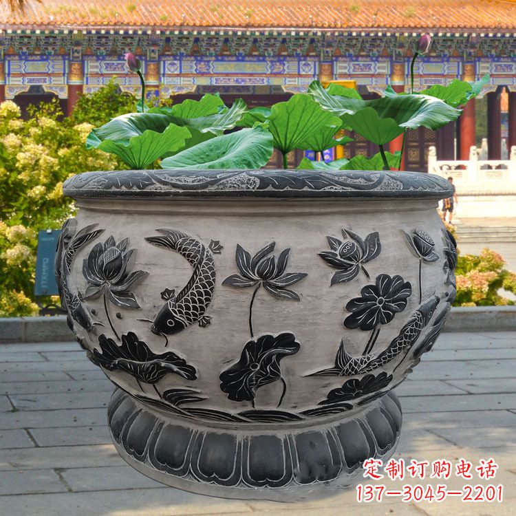 廊坊精美绝伦的青石鱼缸雕塑