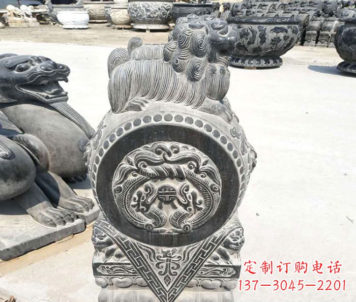 廊坊精美的青石仿古狮子门墩石雕