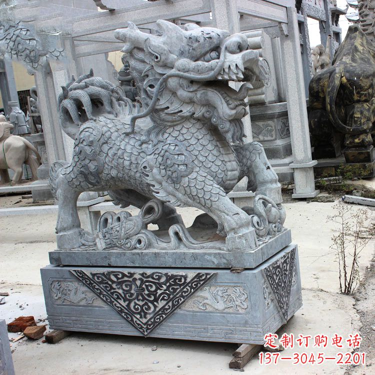 廊坊色彩缤纷的青石仿古石雕麒麟