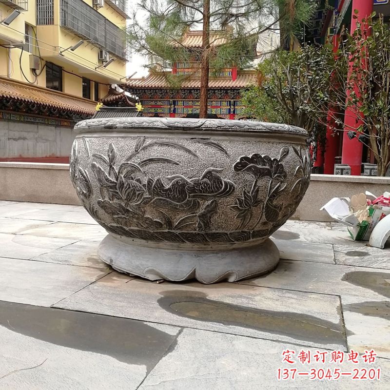 廊坊青石仿古风格鱼缸雕塑