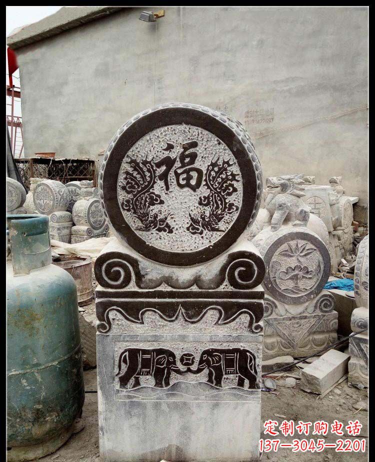 廊坊青石凤凰浮雕抱鼓石,精致历久弥新