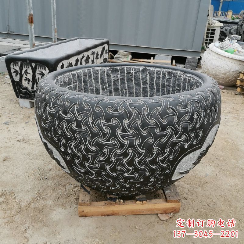 廊坊青石复古石雕花盆鱼缸