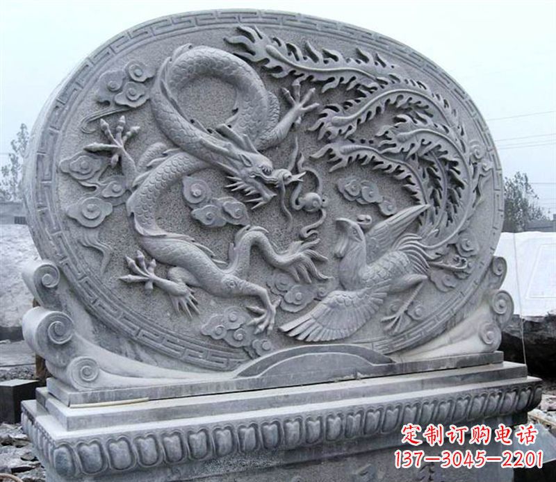 廊坊青石古典美——龙凤呈祥雕塑