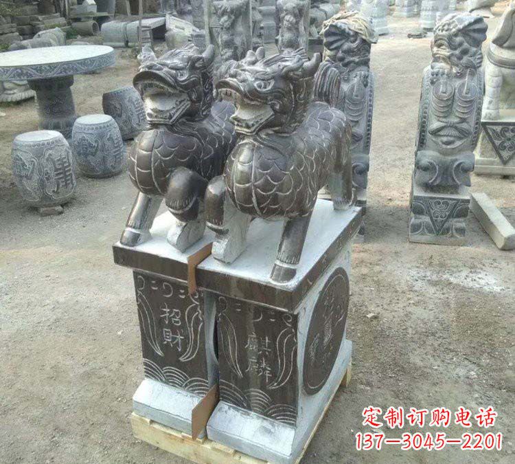 廊坊精美的青石门口麒麟雕塑