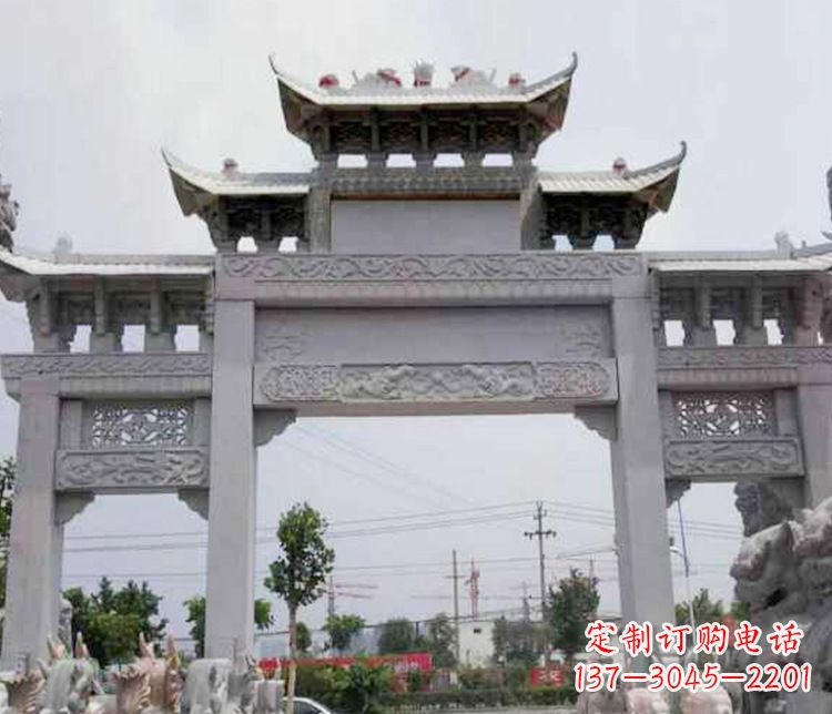 廊坊中领雕塑-三门牌坊大理石石雕