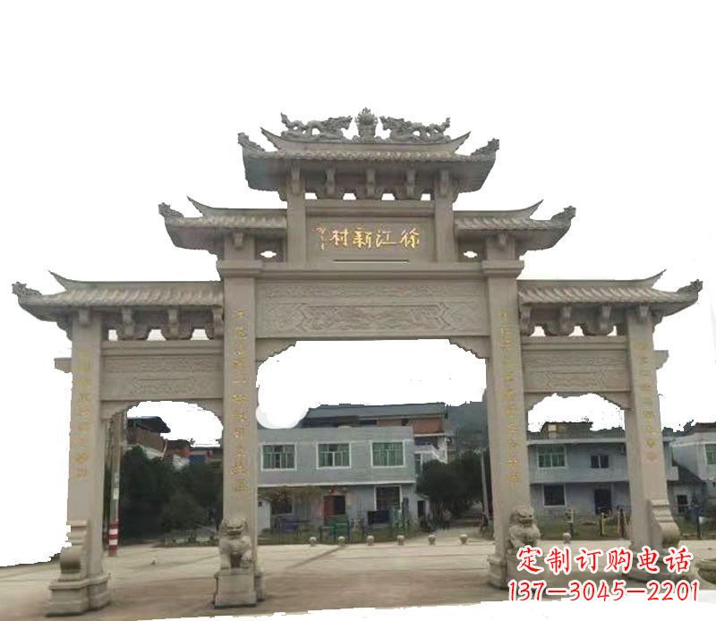 廊坊三门牌坊仿古石雕,雕刻精美传承传统