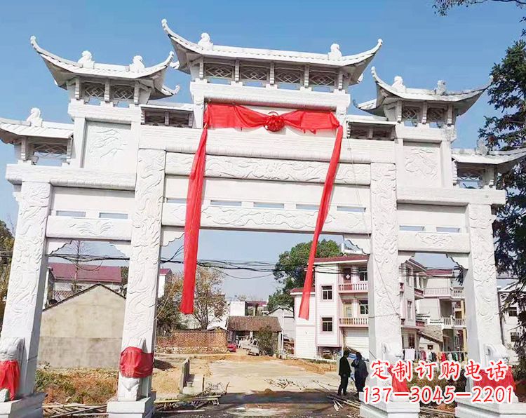 廊坊三门三楼石雕牌坊:专业定制牌坊雕塑