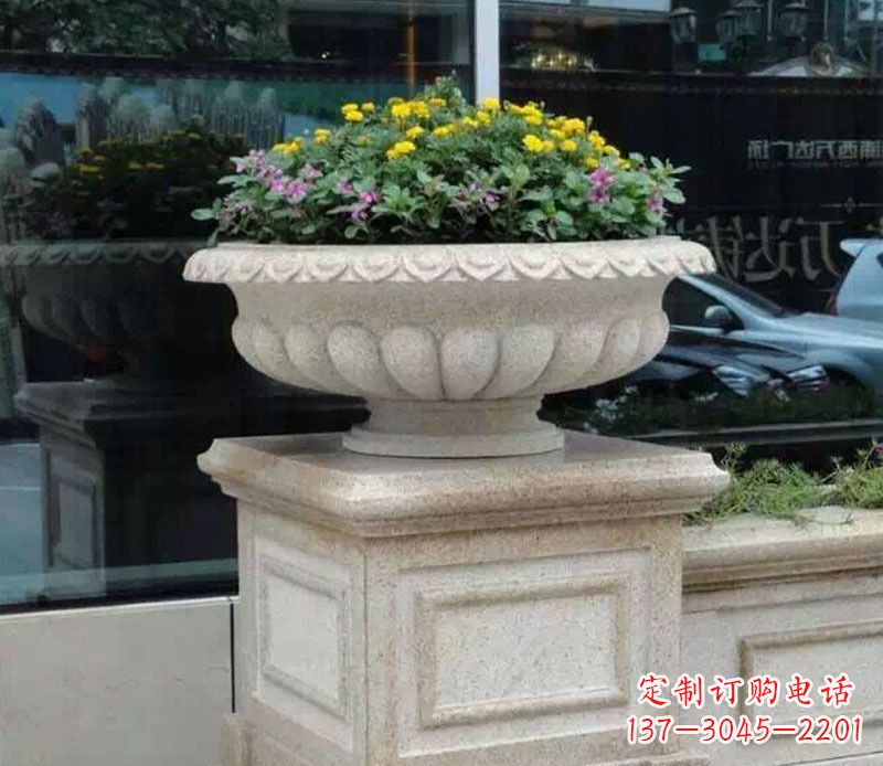廊坊精美大理石花盆雕塑