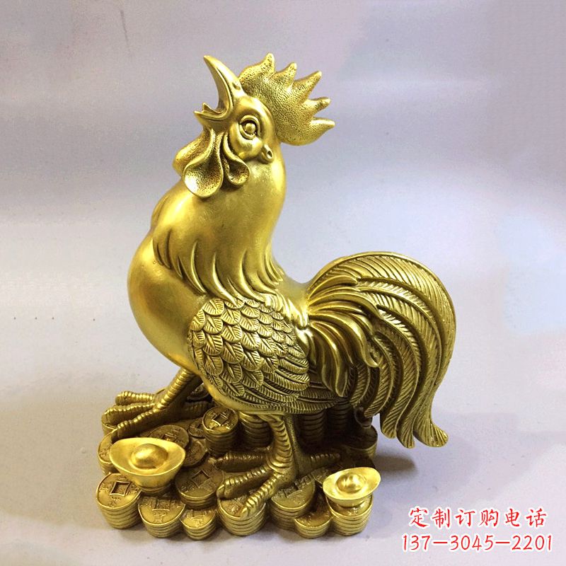 廊坊生肖抓钱鸡纯铜雕塑摆件