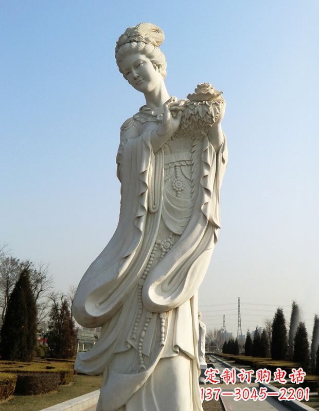 廊坊古典美女雕塑——十二花神之四月牡丹杨玉环汉白玉